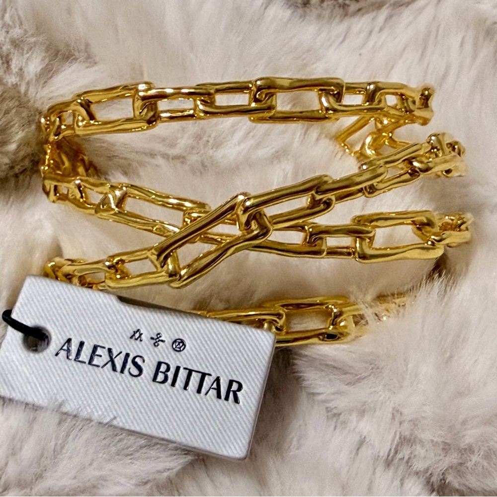 NWT Alexis Bittar Goldplated Orbiting Chain Cuff Bracelet Sculptural Statement